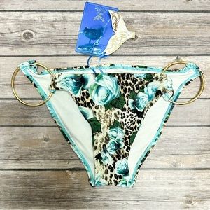 Lisa Blue Leopard Roses Ring Side African Queen Tawny Bikini Bottom NWT XS 4